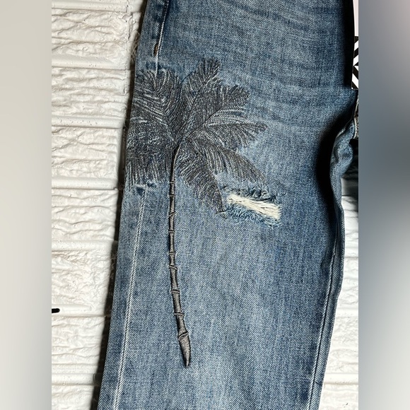 Free People x Sandrine Rose denim jeans with fabulous embroidered palm tree-NWT - Picture 2 of 11